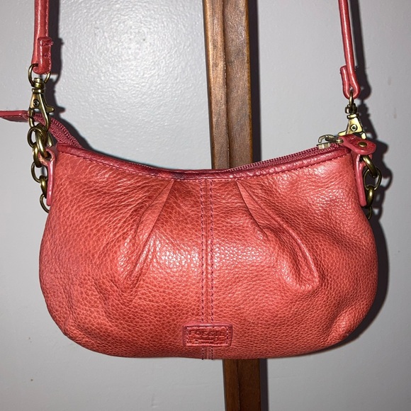 Vintage Fossil Coral Red Leather Chain Mini Crossbody Bag/Purse - Picture 3 of 14